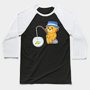 Cat at Fishing with Fish in Glass Baseball T-Shirt